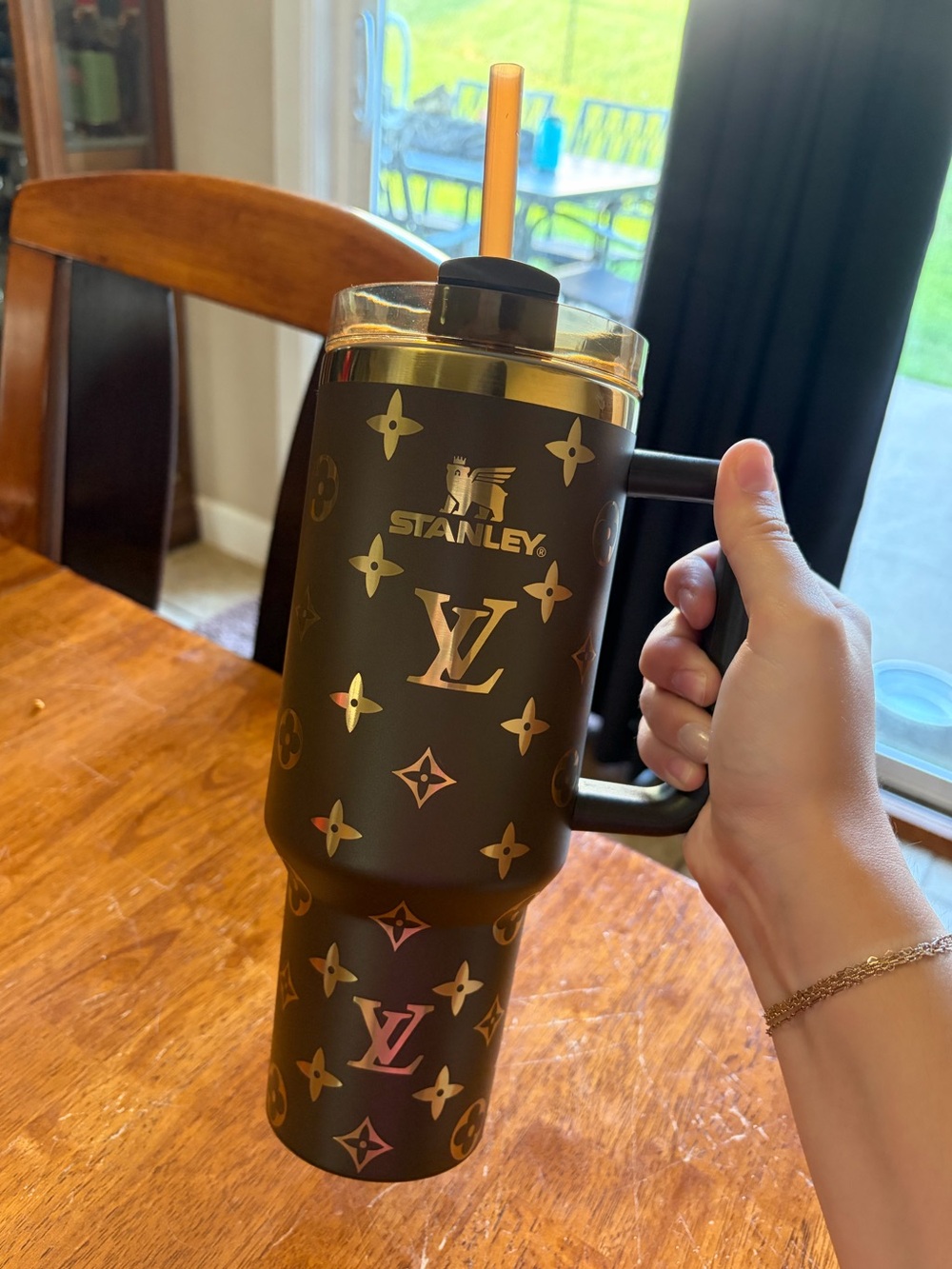 Stanley Louis Vuitton 40 oz Matte Black & Gold Travel Mug with Straw